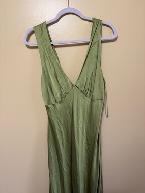 Satin Green V-Neck Slip Dress